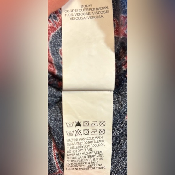 Lucky Brand Long Sleeve Tie Tassel Red & Navy Floral Blouse Boho Women’s Large - Picture 10 of 15